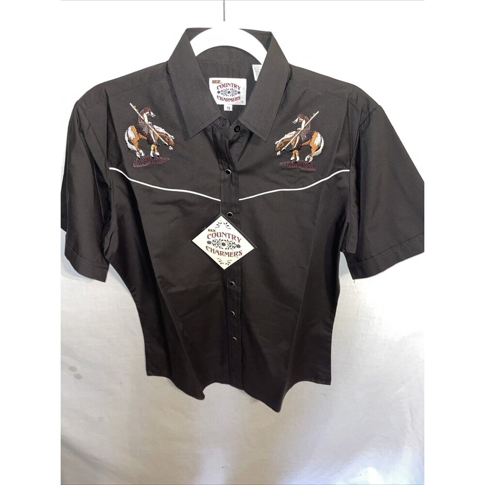 Ely Country Charmers Men’s Western Shirt Size Medium Black Embroderied Horse NWT